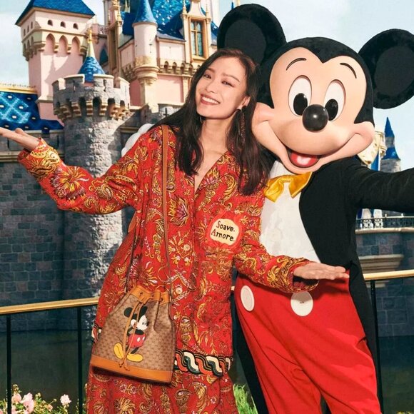 SOLD! NEW GUCCI x Disney GG Supreme Canvas Mickey Mouse Leather Drawstring Bag - Picture 3 of 16